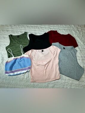 Lot of 6 Cropped Tops Size Small; Knit, Tanks, Tees, Multiple Colors